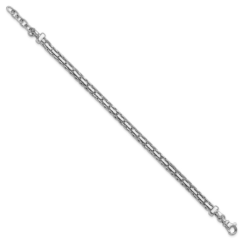 Sterling Silver Ss Rh Plated Polished 3 Strand Fancy 1In Ext. Bracelet