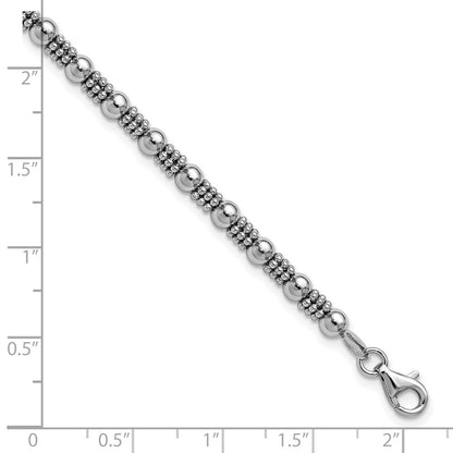 Sterling Silver Rh Plated Fancy Beaded 1In Ext. Bracelet