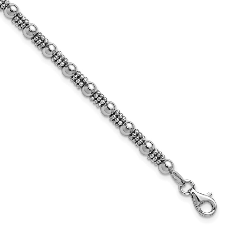 Sterling Silver Rh Plated Fancy Beaded 1In Ext. Bracelet