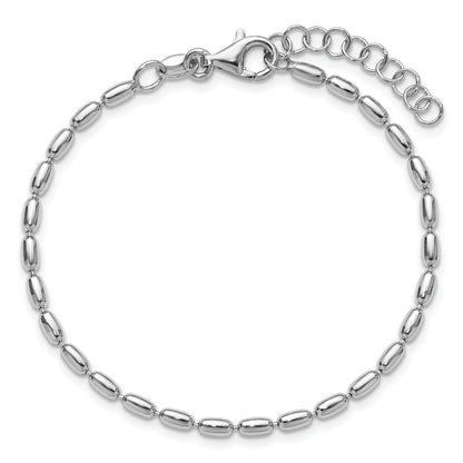 Sterling Silver Rh Plated Oval Beaded 1.25In Ext. Bracelet