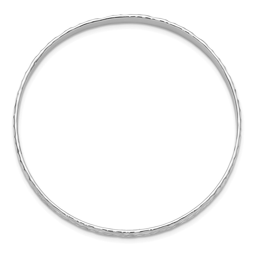 Sterling Silver Rh Plated Polished/Hammered Slip On Bangle