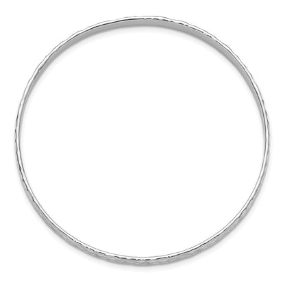 Sterling Silver Rh Plated Polished/Hammered Slip On Bangle