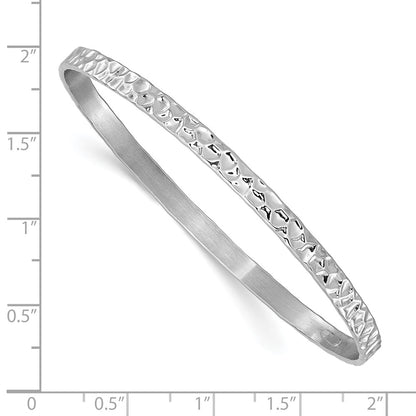 Sterling Silver Rh Plated Polished/Hammered Slip On Bangle