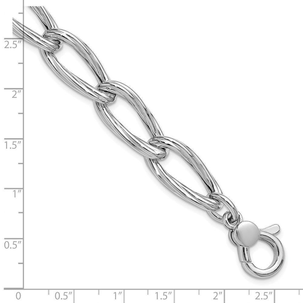 Sterling Silver Ss Rh Plated Polished/Grooved Link W/.75In Ext. Bracelet
