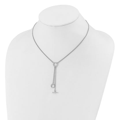 Sterling Silver Ss Rh Plated Polished Circle Tassel 2In Ext. Necklace