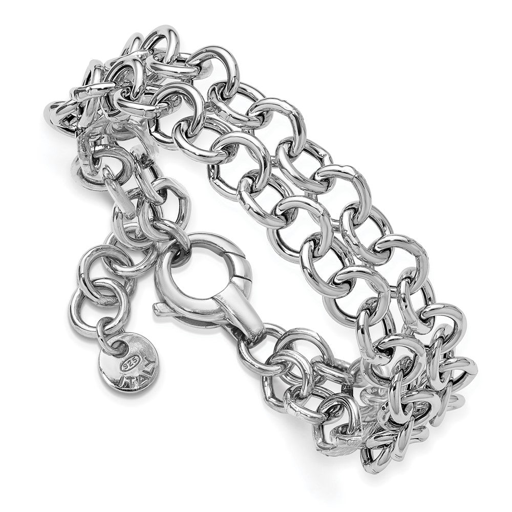 Sterling Silver Ss Rh Plated Polished 2 Strand Circle Link Bracelet