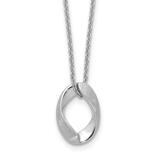 Sterling Silver Rh Plat Polish/Brush Oval 1In Ext. Necklace