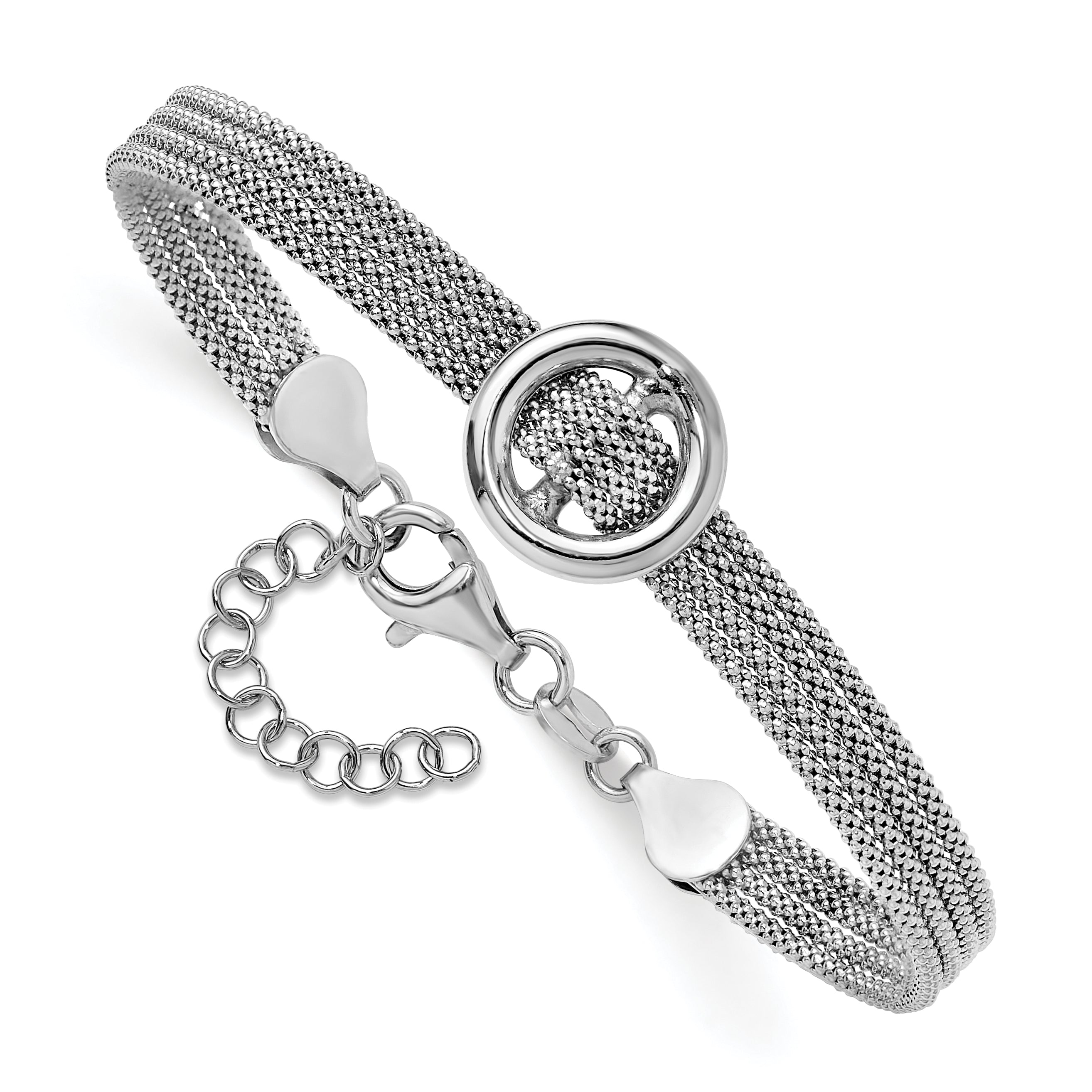Sterling Silver Rh Plat Circle Multi Strand 1In Ext. Bracelet