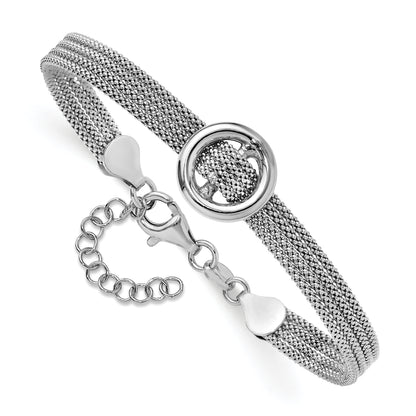 Sterling Silver Rh Plat Circle Multi Strand 1In Ext. Bracelet