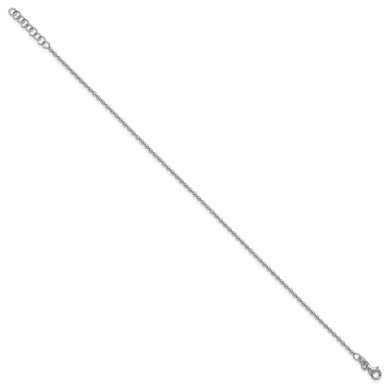 Sterling Silver Rhodium Plated Beaded Plus Ext. Chain Anklet