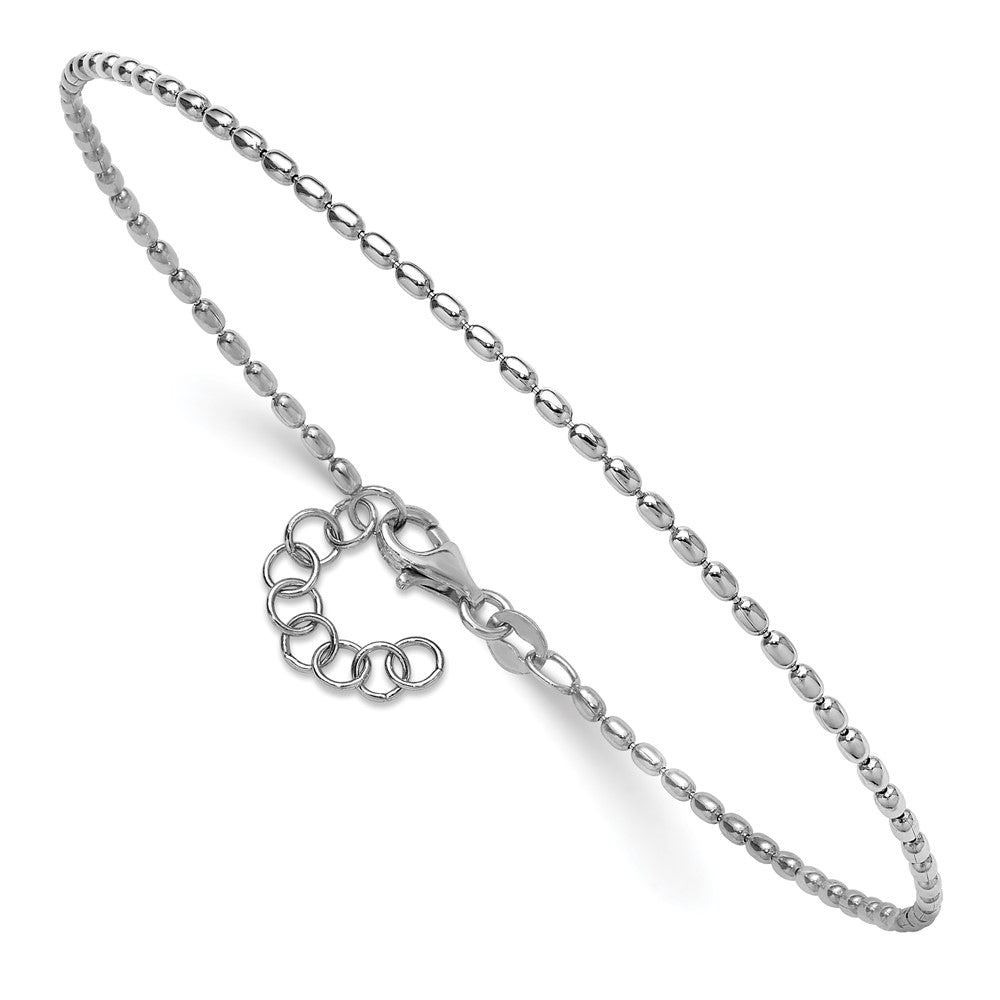 Sterling Silver Rhodium Plated Beaded Plus Ext. Chain Anklet
