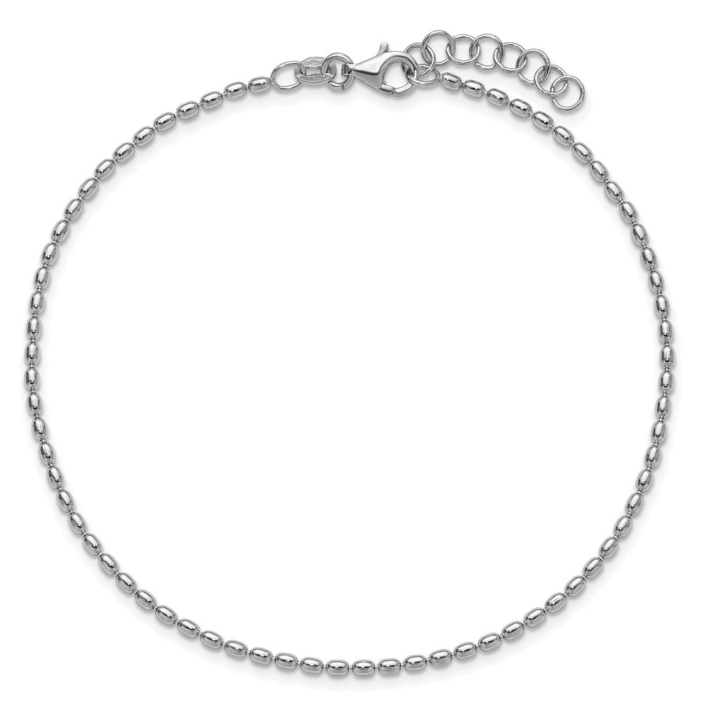 Sterling Silver Rhodium Plated Beaded Plus Ext. Chain Anklet