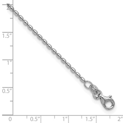 Sterling Silver Rhodium Plated Beaded Plus Ext. Chain Anklet