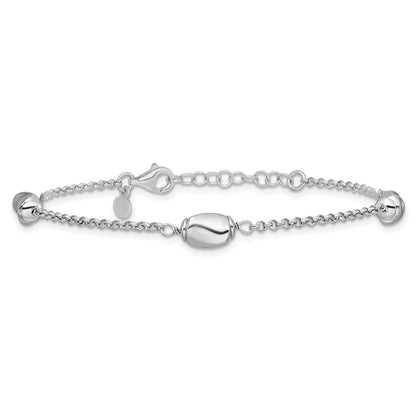 Sterling Silver Rh Plated Polished Beads 1In Ext. Bracelet
