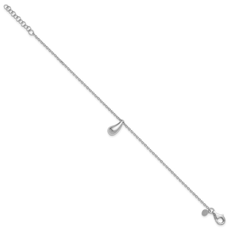 Sterling Silver Rh Plat Polished Dangle Bead 1In Ext. Bracelet