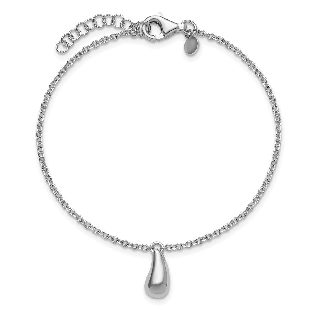 Sterling Silver Rh Plat Polished Dangle Bead 1In Ext. Bracelet