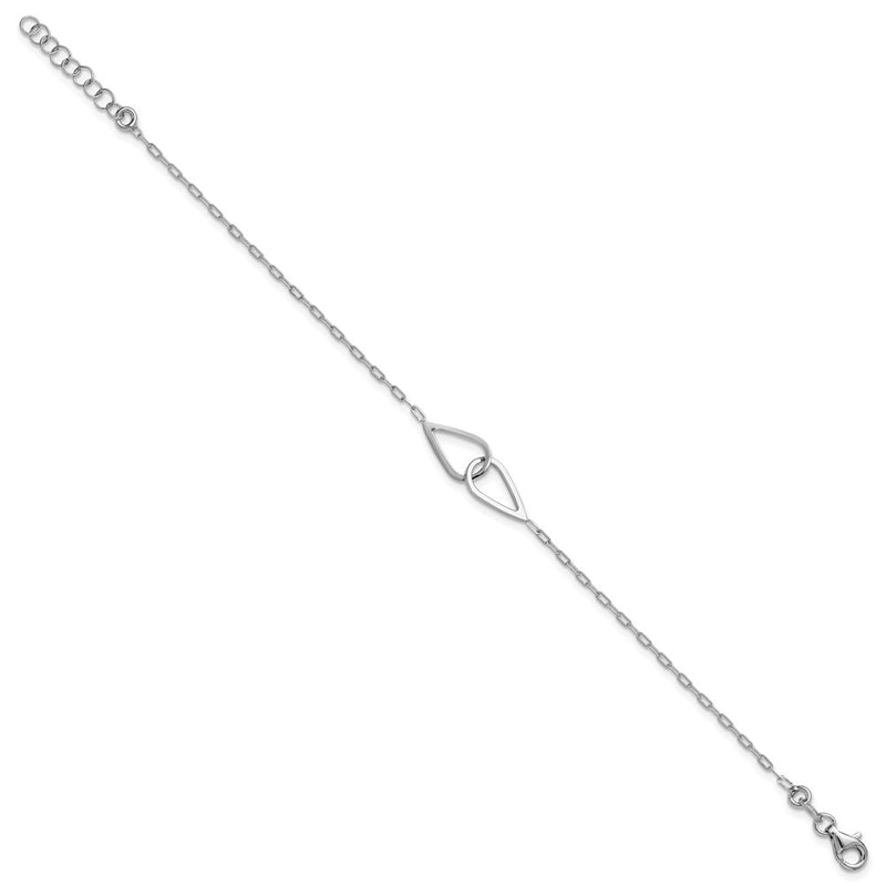 Sterling Silver Ss Rh Plated Polish Intertwined Teardrop 1In Ext. Bracelet