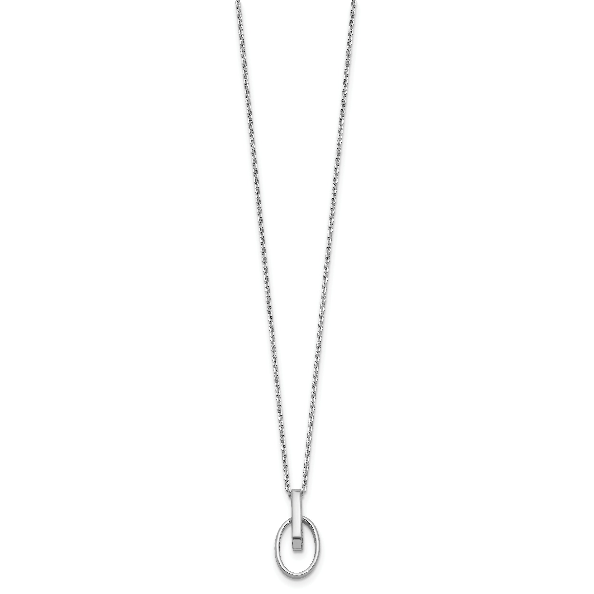 Sterling Silver Rh Plated Polished Oval 2In Ext. Necklace