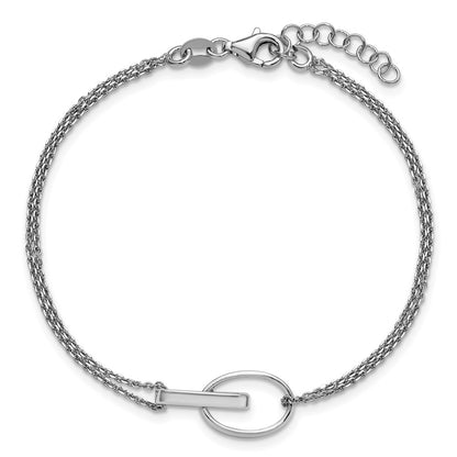 Sterling Silver Rh Plated Polished Oval 1In Ext. Bracelet