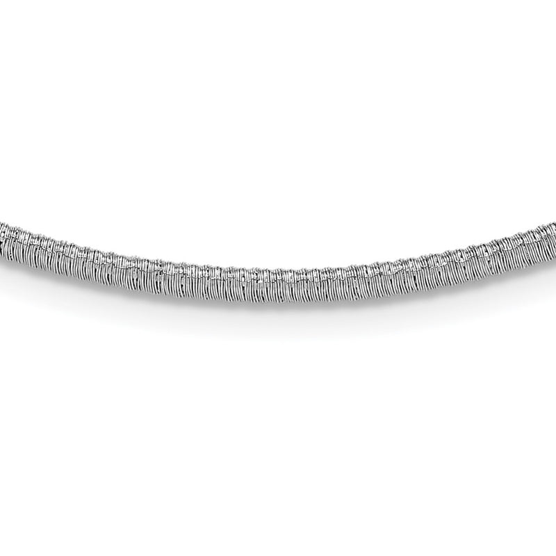 Sterling Silver Ss Rh Plt Polish /Textured Wire Wrapped Cz Collar Necklace
