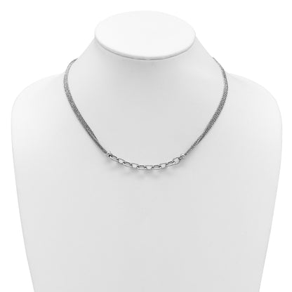 Sterling Silver Ss Rh Plated Polished Multi Strand Link 2In Ext. Necklace