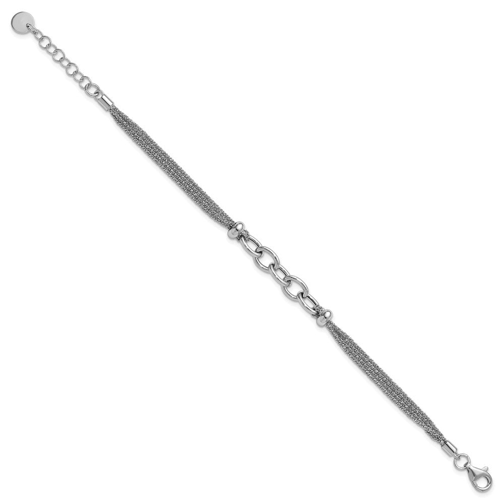 Sterling Silver Ss Rh Plated Polished Multi Strand Link W/ 1In Ext. Bracelet