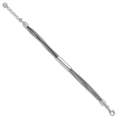 Sterling Silver Ss Rh Pltd Wire Wrapped 3 Strand Bar W/ 1In Ext. Bracelet