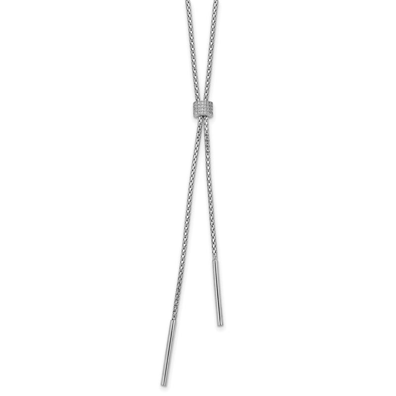 Sterling Silver Ss Rh Plated Polished Cz And Bars Lariat W/ 2In Ext. Necklace