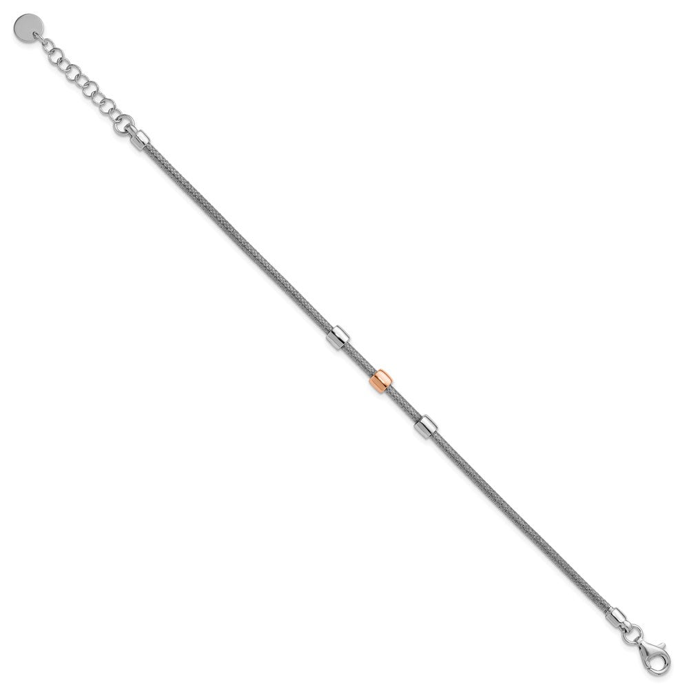 Rose Plated Ss Rh Plated/Rose Gold Station 1In Ext. Bracelet