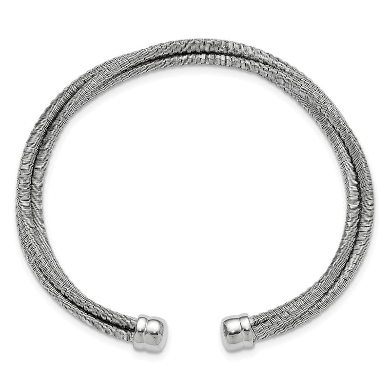 Sterling Silver Ss Rh Plated Polished Multi Wire Wrapped Cuff Bangle