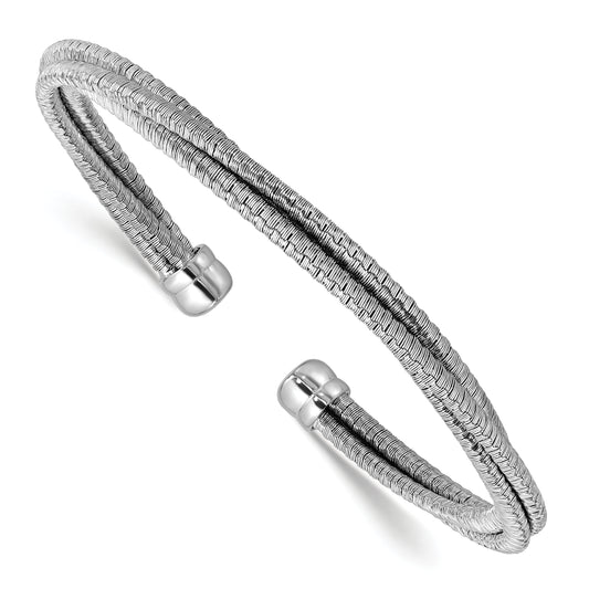 Sterling Silver Ss Rh Plated Polished Multi Wire Wrapped Cuff Bangle
