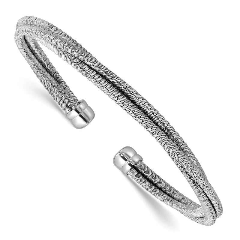 Sterling Silver Ss Rh Plated Polished Multi Wire Wrapped Cuff Bangle