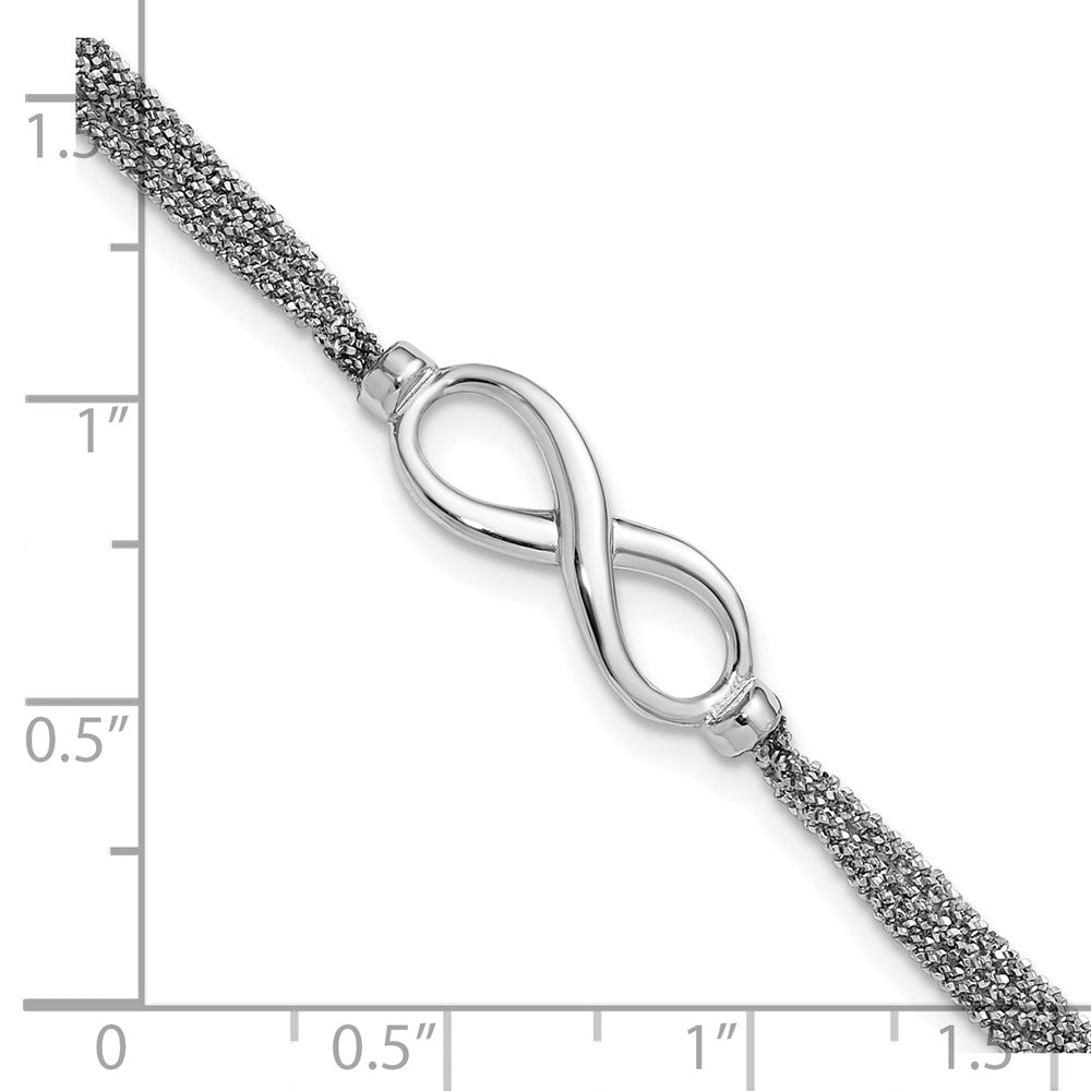 Sterling Silver Ss Rh Plated Multi Strand Infinity W/ 1In Ext. Bracelet