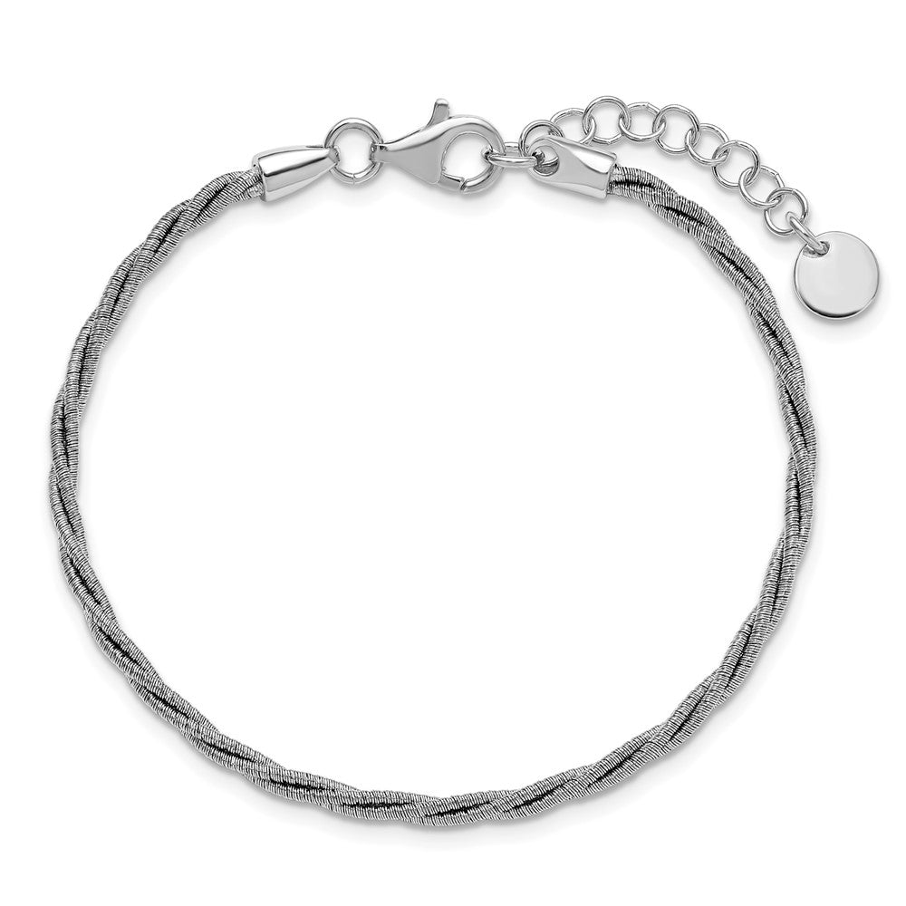 Sterling Silver Ss Rh Plated Twisted Wire Wrapped W/ 1In Ext. Bracelet