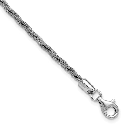 Sterling Silver Ss Rh Plated Twisted Wire Wrapped W/ 1In Ext. Bracelet