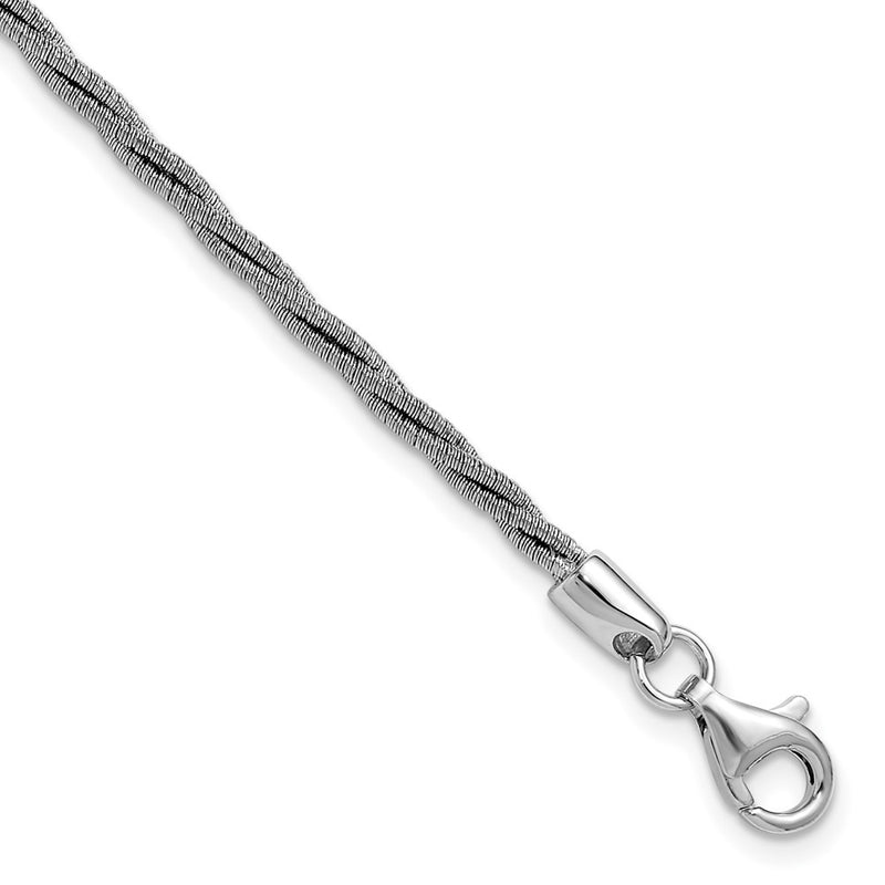 Sterling Silver Ss Rh Plated Twisted Wire Wrapped W/ 1In Ext. Bracelet