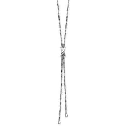 Sterling Silver Ss Rhodium Plated Polished X Lariat W/ 2In Ext. Necklace