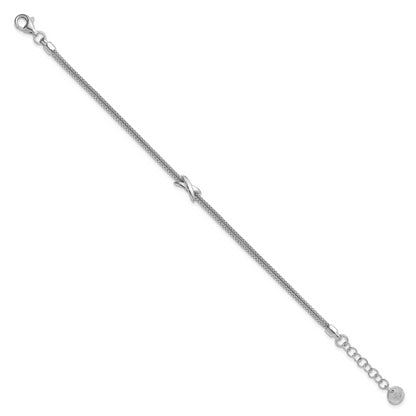 Sterling Silver Ss Rhodium Plated Polished 2 Strand X W/ 1In Ext. Bracelet
