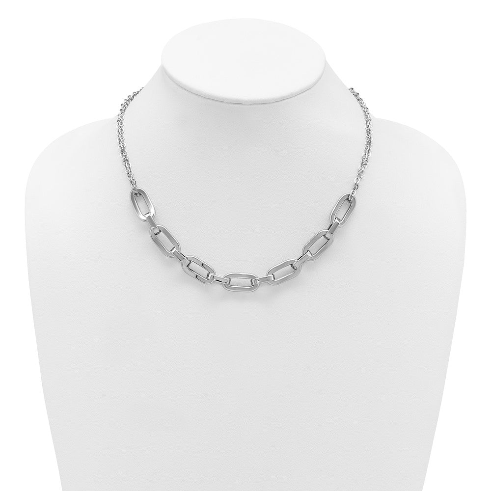 Sterling Silver Ss Rh Plated 2 Strand Fancy Link W/ 2In Ext Necklace