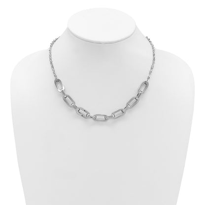 Sterling Silver Ss Rh Plated 2 Strand Fancy Link W/ 2In Ext Necklace