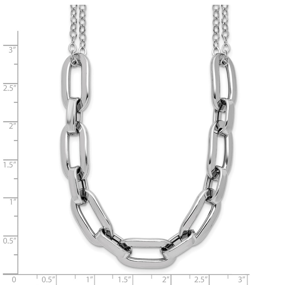 Sterling Silver Ss Rh Plated 2 Strand Fancy Link W/ 2In Ext Necklace