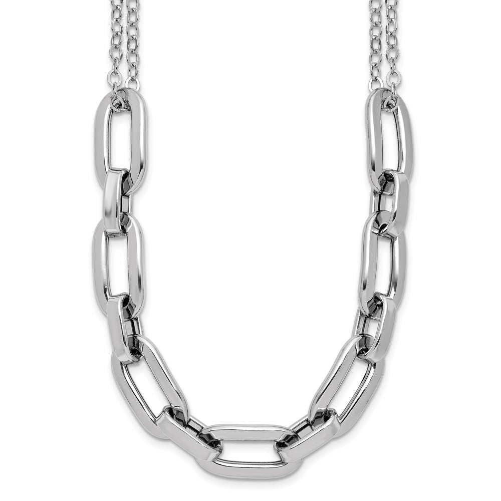 Sterling Silver Ss Rh Plated 2 Strand Fancy Link W/ 2In Ext Necklace