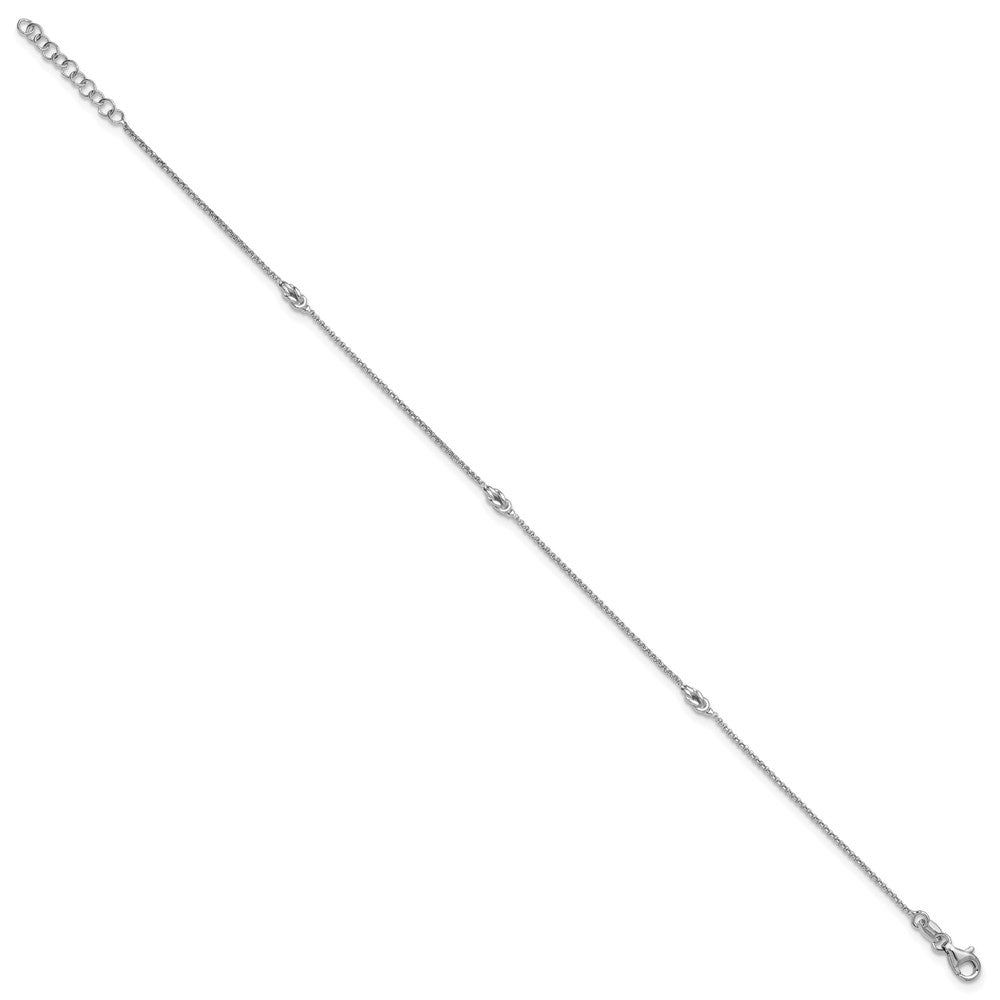 Sterling Silver Rhodium Plated Polished Knots 9in Plus 1in Ext Anklet