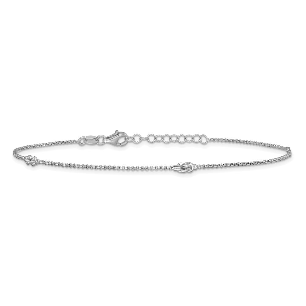 Sterling Silver Rhodium Plated Polished Knots 9in Plus 1in Ext Anklet