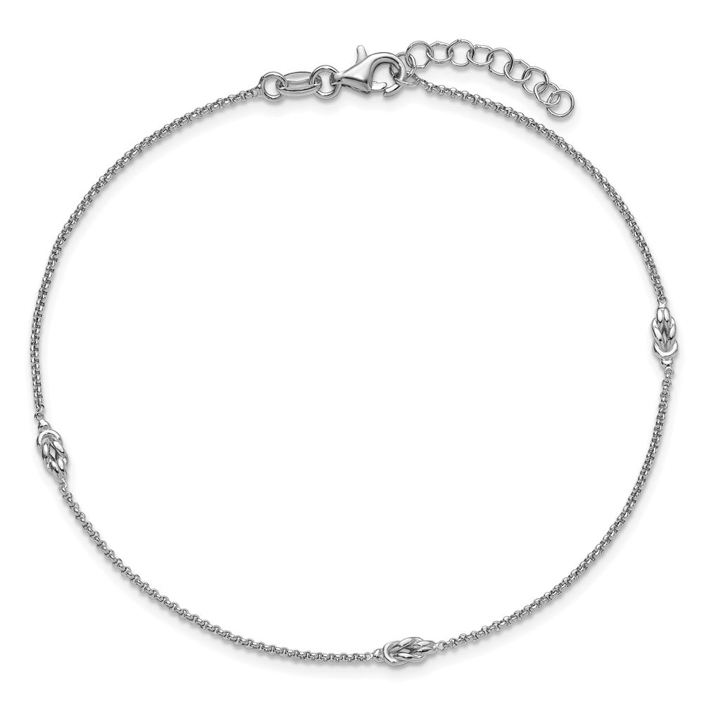 Sterling Silver Rhodium Plated Polished Knots 9in Plus 1in Ext Anklet