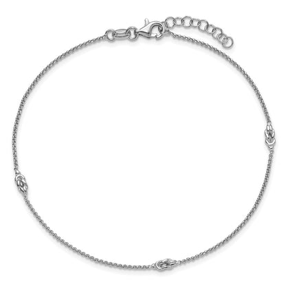 Sterling Silver Rhodium Plated Polished Knots 9in Plus 1in Ext Anklet