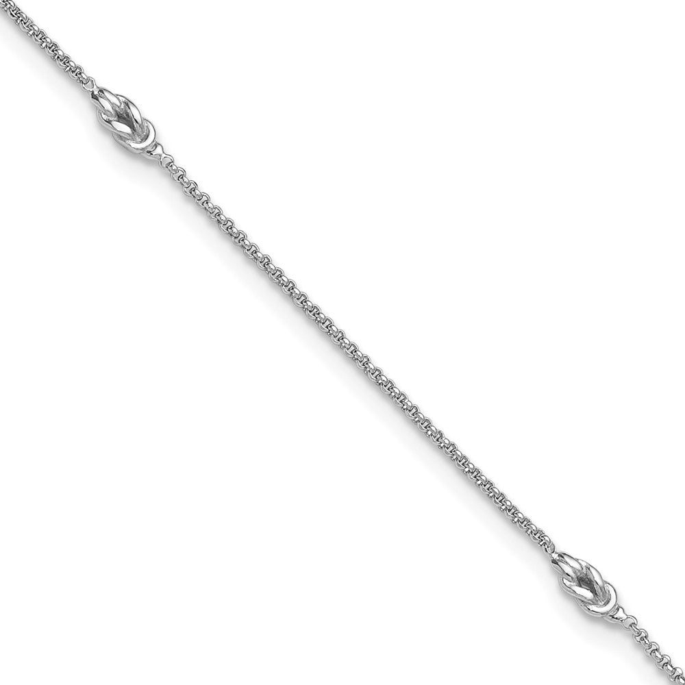 Sterling Silver Rhodium Plated Polished Knots 9in Plus 1in Ext Anklet