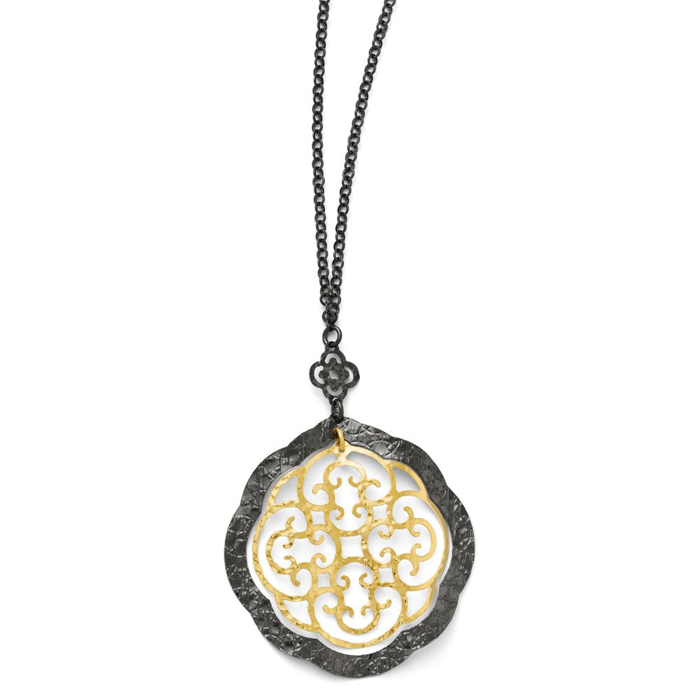 Sterling Silver Silver/Ruthenium/Gold-Tone 14K Flash Necklace
