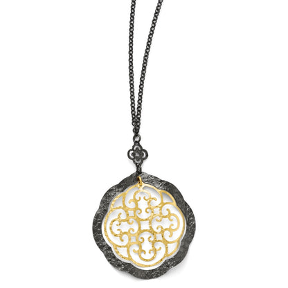 Sterling Silver Silver/Ruthenium/Gold-Tone 14K Flash Necklace