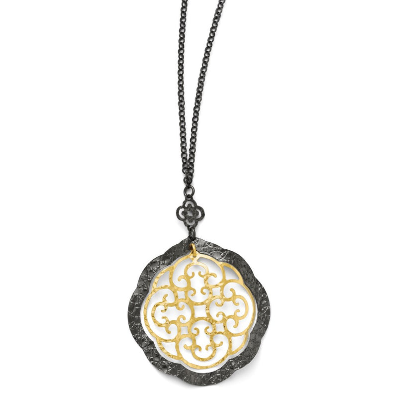 Sterling Silver Silver/Ruthenium/Gold-Tone 14K Flash Necklace